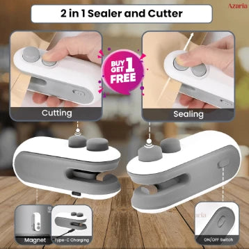 (BUY 1 GET 1 FREE) 2-in-1 Rechargeable Mini Bag Sealer & Cutter | Portable Magnetic Heat Sealer for Food Storage & Snack Freshness | USB-C Fast Charging