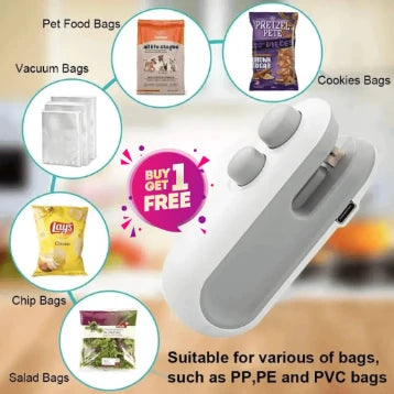 (BUY 1 GET 1 FREE) 2-in-1 Rechargeable Mini Bag Sealer & Cutter | Portable Magnetic Heat Sealer for Food Storage & Snack Freshness | USB-C Fast Charging